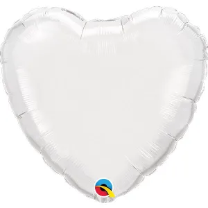 18" White Heart Foil Balloon