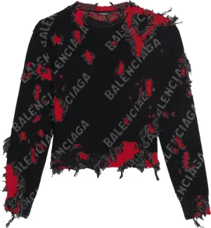 Balenciaga Ripped Sweater 'Grey/Black/Red', gray