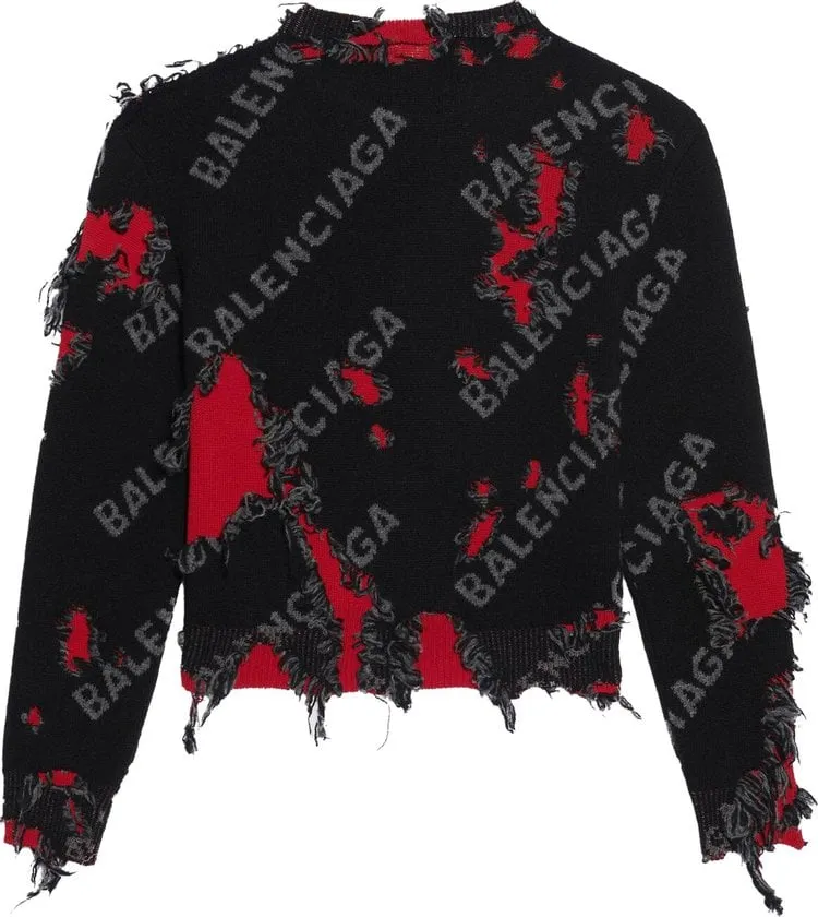 Balenciaga Ripped Sweater 'Grey/Black/Red', gray