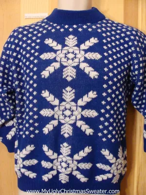 Blue 80s Huge Snowflake 2sided Funny Ugly Sweater