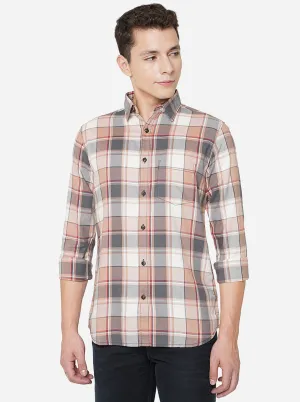 Brown & Grey Checked Slim Fit Semi Casual Shirt | JadeBlue