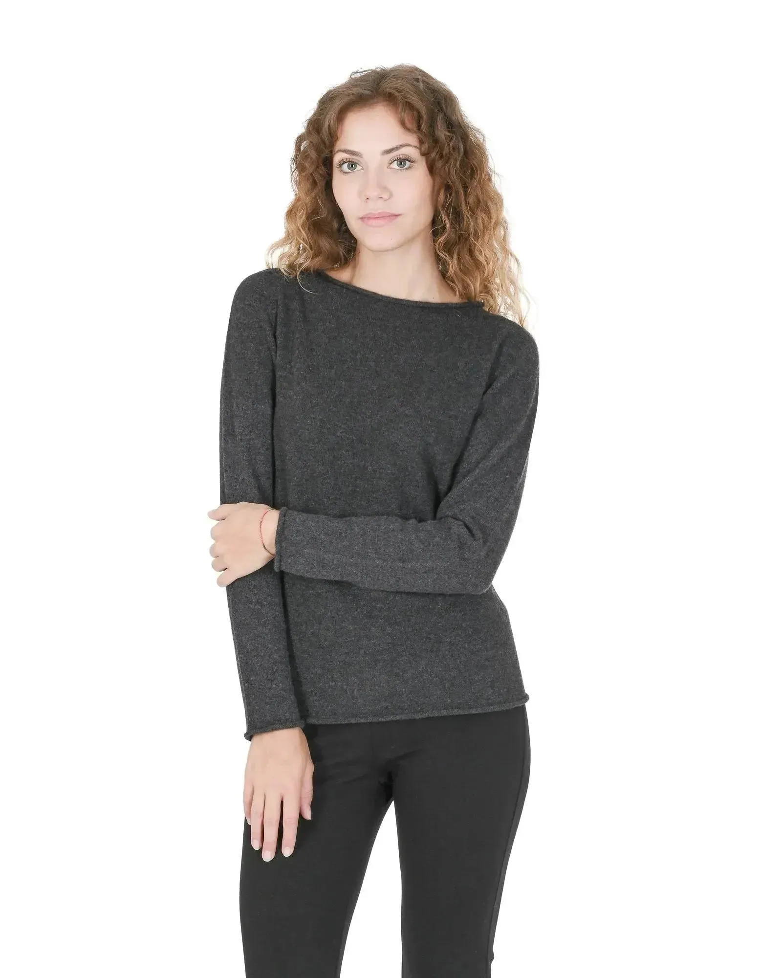 Crown of Edinburgh Cashmere Women's Premium Cashmere Boatneck Sweater in Dark gray - L