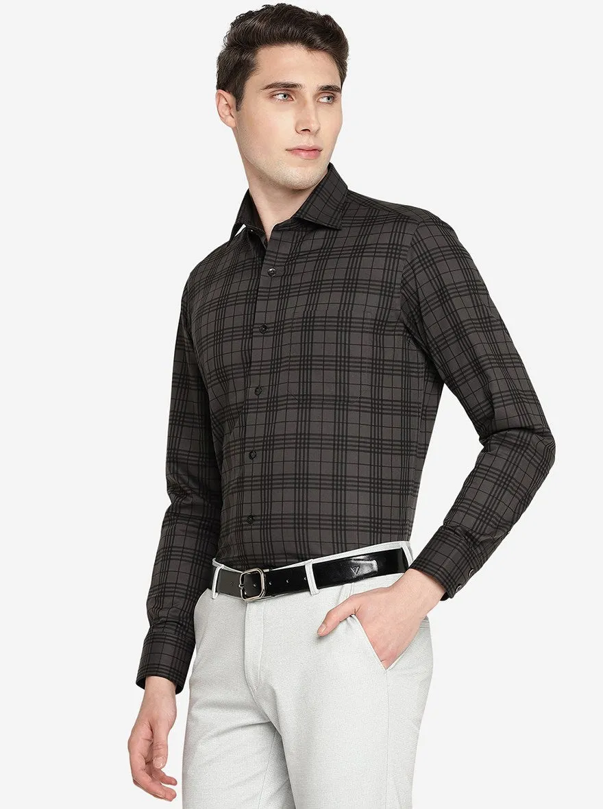 Dark Grey Checked Slim Fit Formal Shirt | Metal