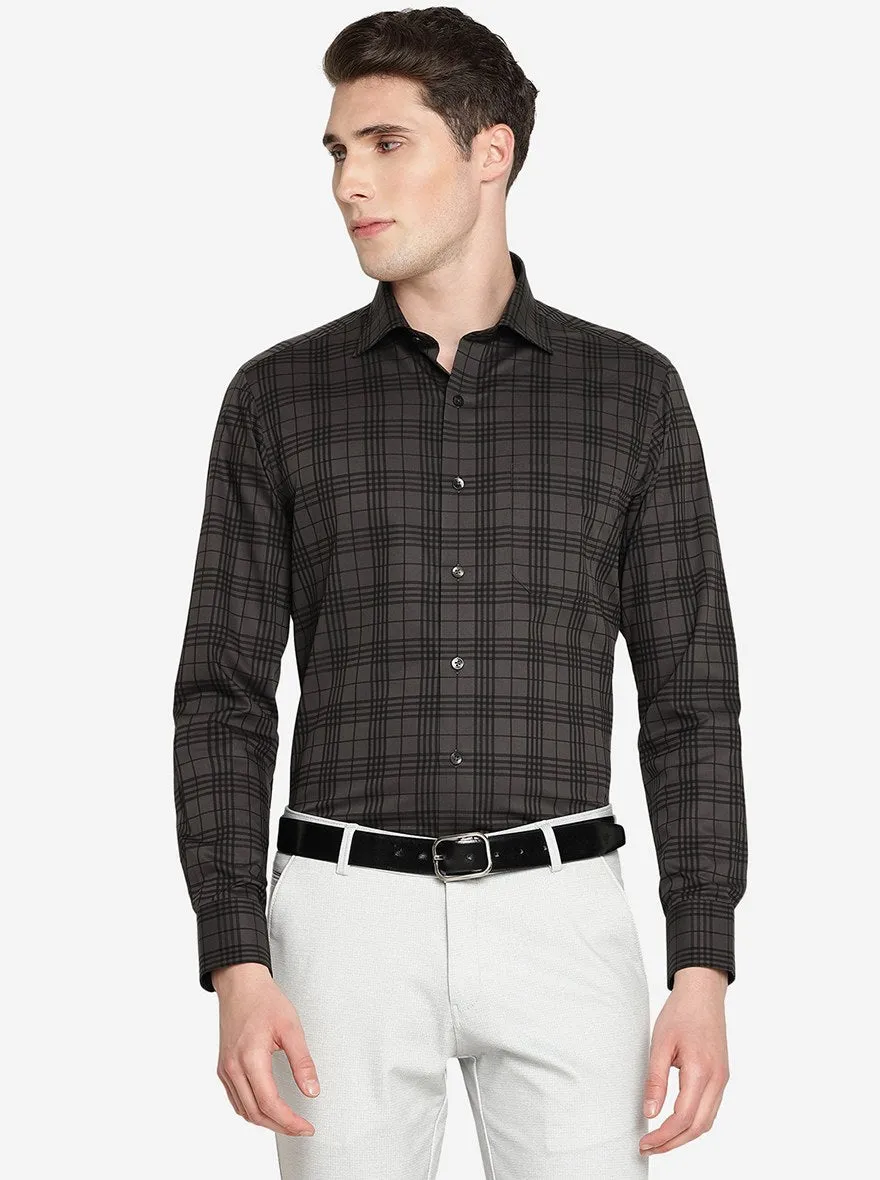 Dark Grey Checked Slim Fit Formal Shirt | Metal