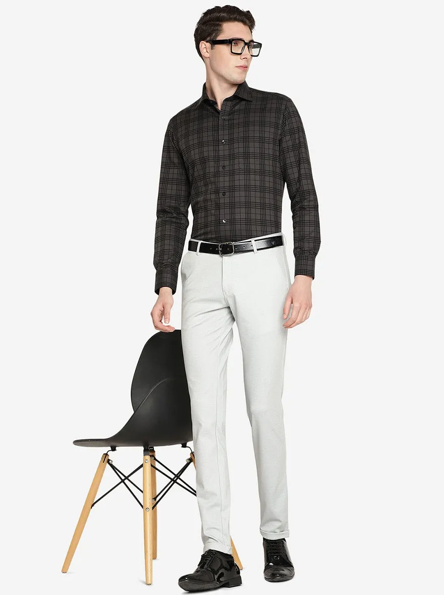 Dark Grey Checked Slim Fit Formal Shirt | Metal