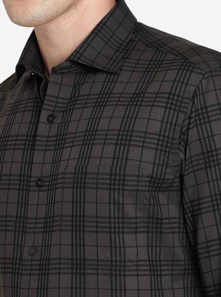 Dark Grey Checked Slim Fit Formal Shirt | Metal