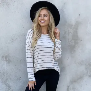 Elsa Fleece Stripe Back Sweater Top In Cream