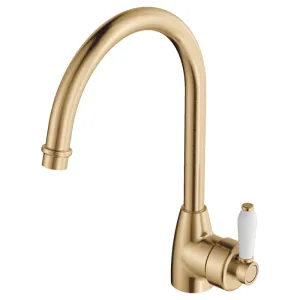 Fienza Eleanor Gooseneck Sink Mixer, Urban Brass / Ceramic