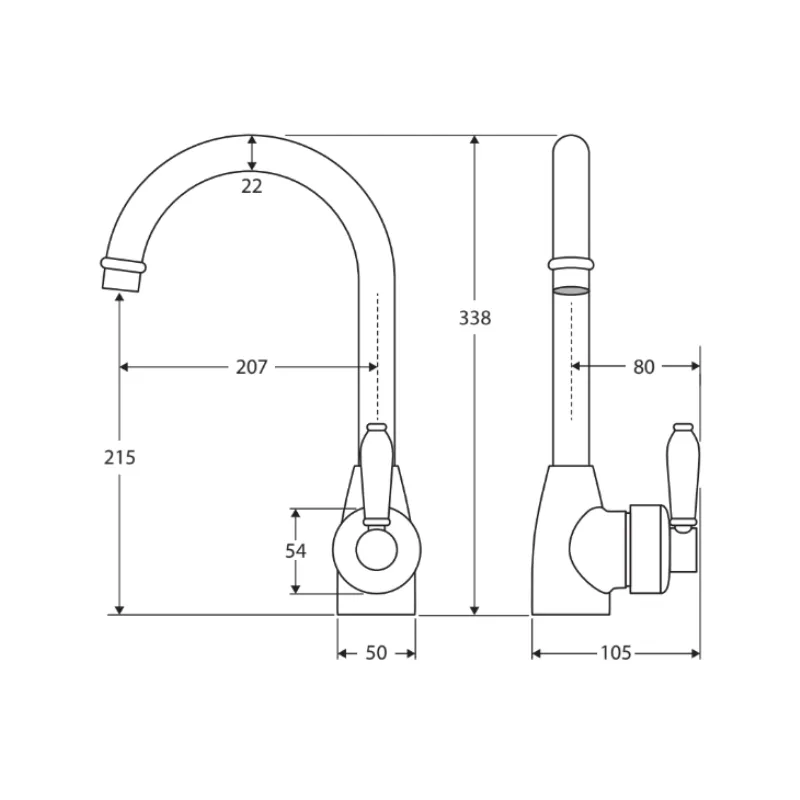 Fienza Eleanor Gooseneck Sink Mixer, Urban Brass / Ceramic