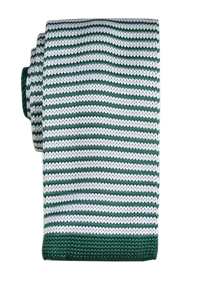 Green and White Striped Knit Tie by Paul Malone