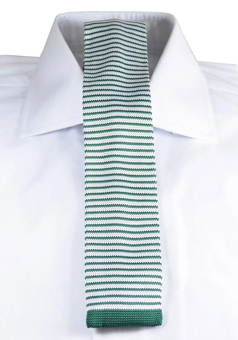 Green and White Striped Knit Tie by Paul Malone