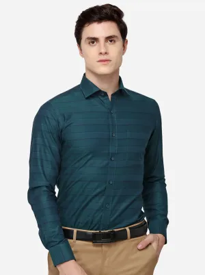 Green Striped Slim Fit Formal Shirt | JadeBlue