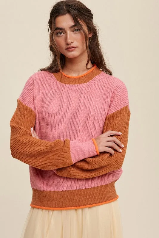 Harper Color Block Ribbed Knit Sweater