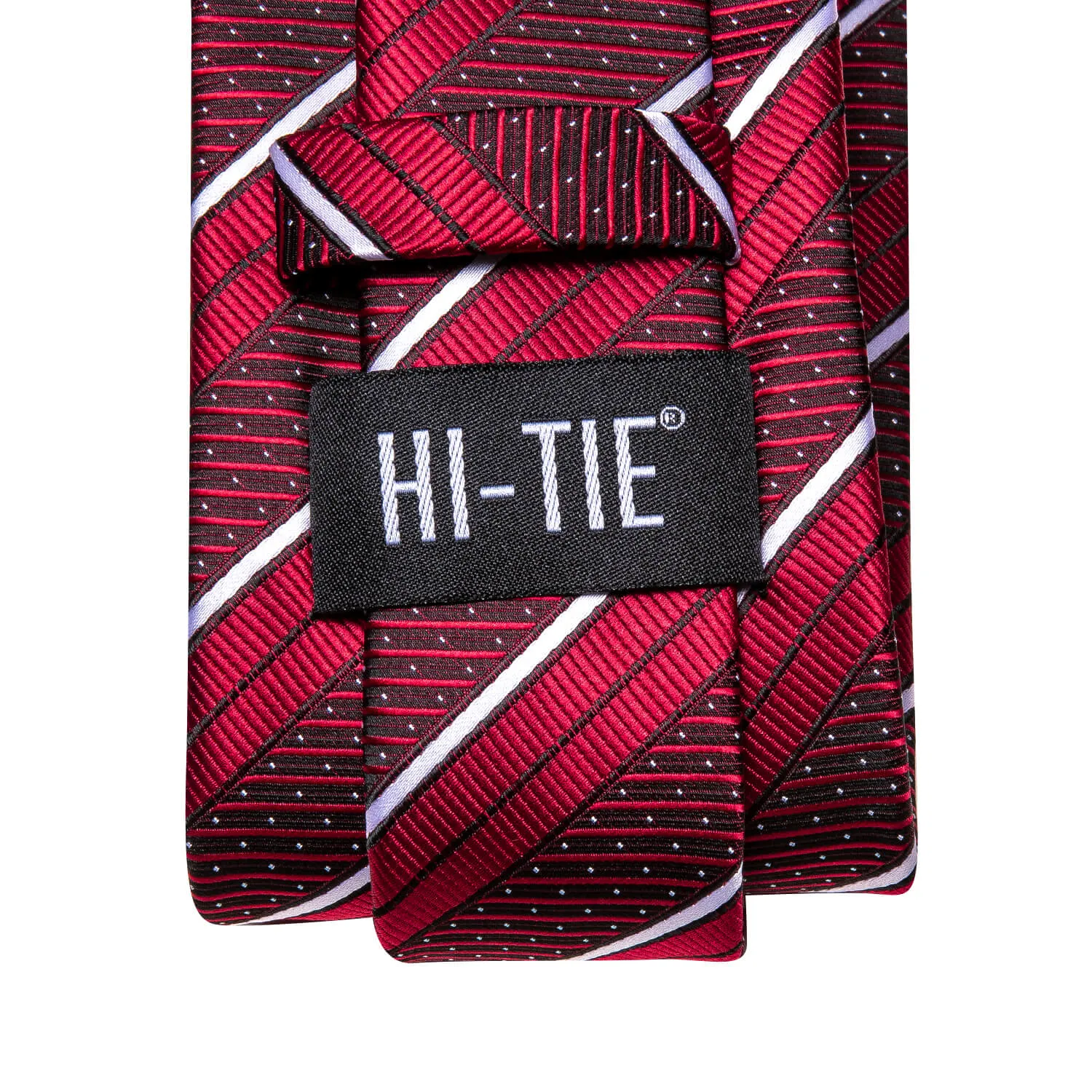 Hi-Tie Red Tie with White Stripes Pocket Square Cufflinks Set