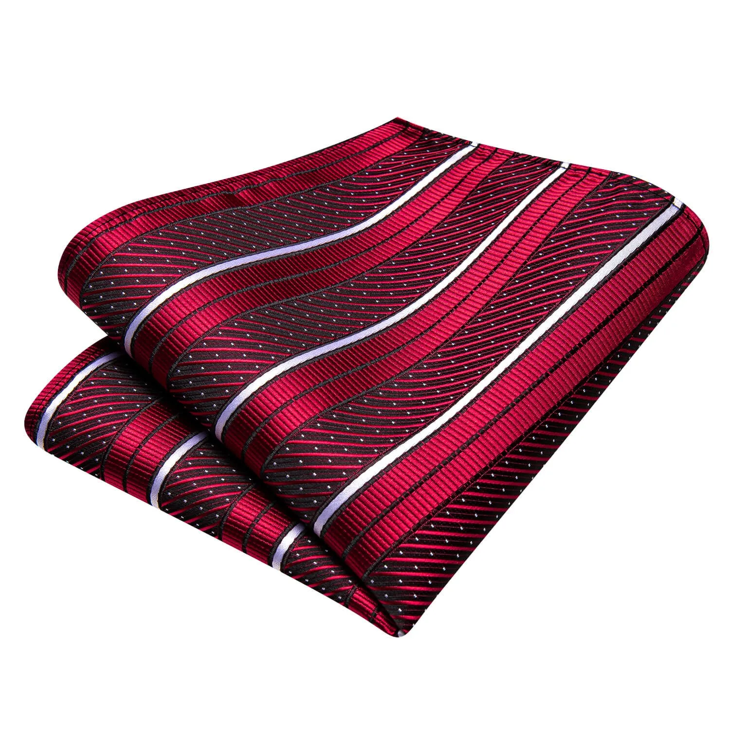 Hi-Tie Red Tie with White Stripes Pocket Square Cufflinks Set