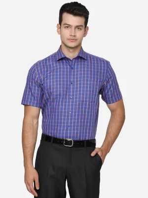 Iris Blue Checked Regular Fit Formal Shirt | JadeBlue