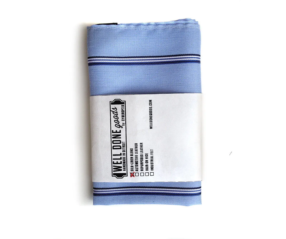 Light Blue Striped Linen Pocket Square. "Belle Isle."