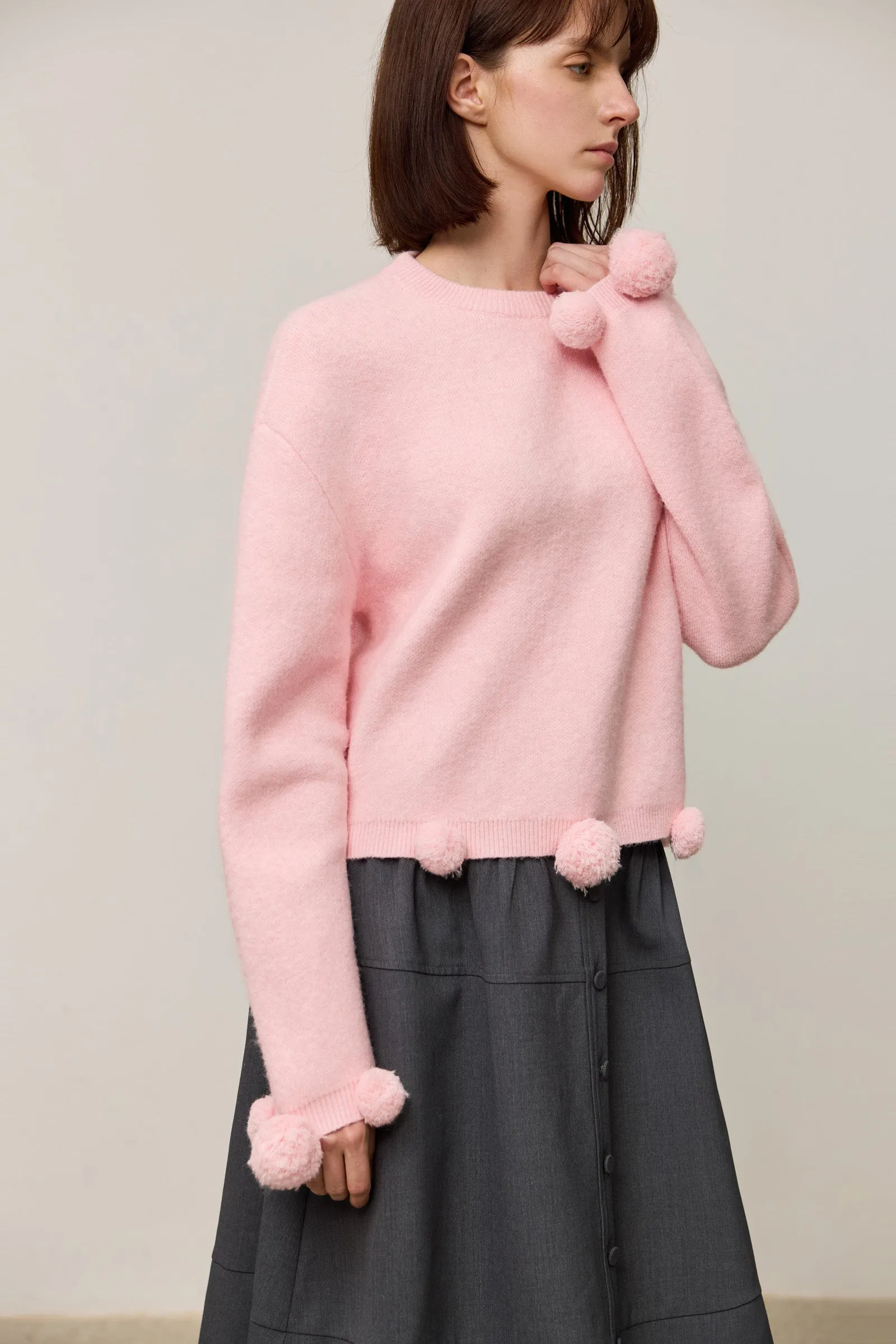 LILY Soft Drop Shoulder Pom-Pom Sweater