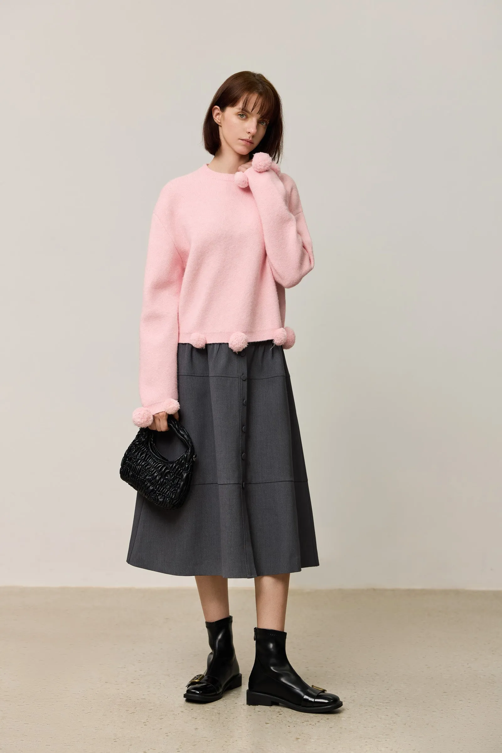 LILY Soft Drop Shoulder Pom-Pom Sweater