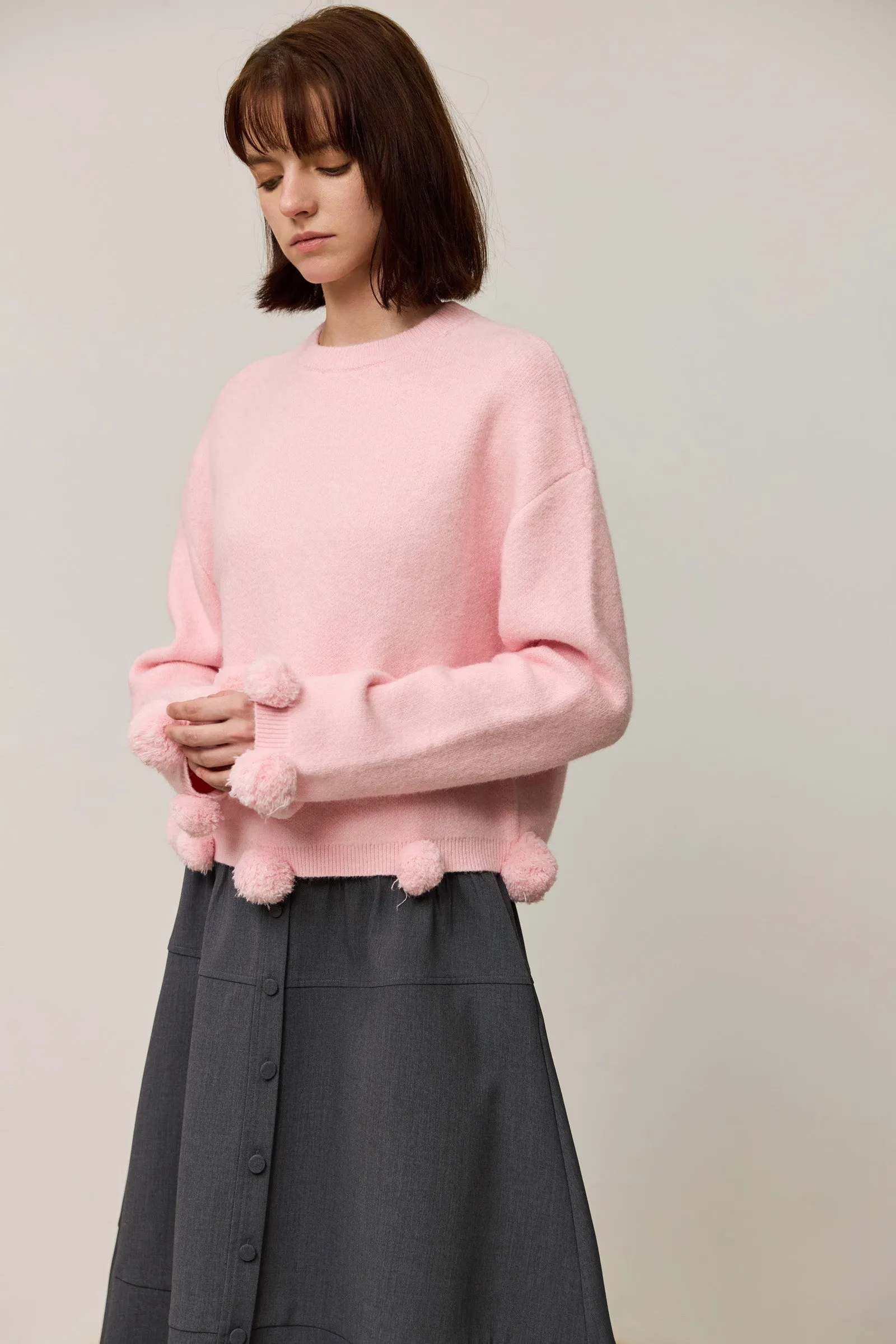 LILY Soft Drop Shoulder Pom-Pom Sweater