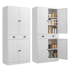 modern 71-Inch Tall Freestanding Pantry Cabinet, Five-Tier Shelf and Drawer, Modern Home