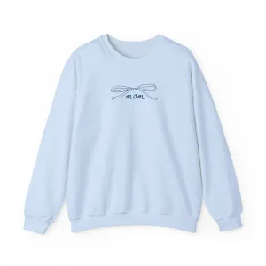 MOM Navy on Light Blue Bow Oversized Pullover Crewneck Sweatshirt