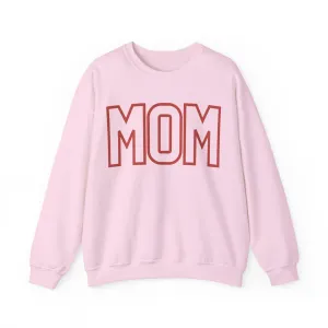 MOM Red on Pink Oversized Pullover Crewneck Sweatshirt, Girl Mom, Mama