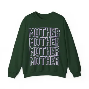 MOTHER on Repeat Oversized Pullover Crewneck Sweatshirt, Gifts for Mom, Baby Shower Gifts, Lilac on Hunter Green, Mother's Day Gift