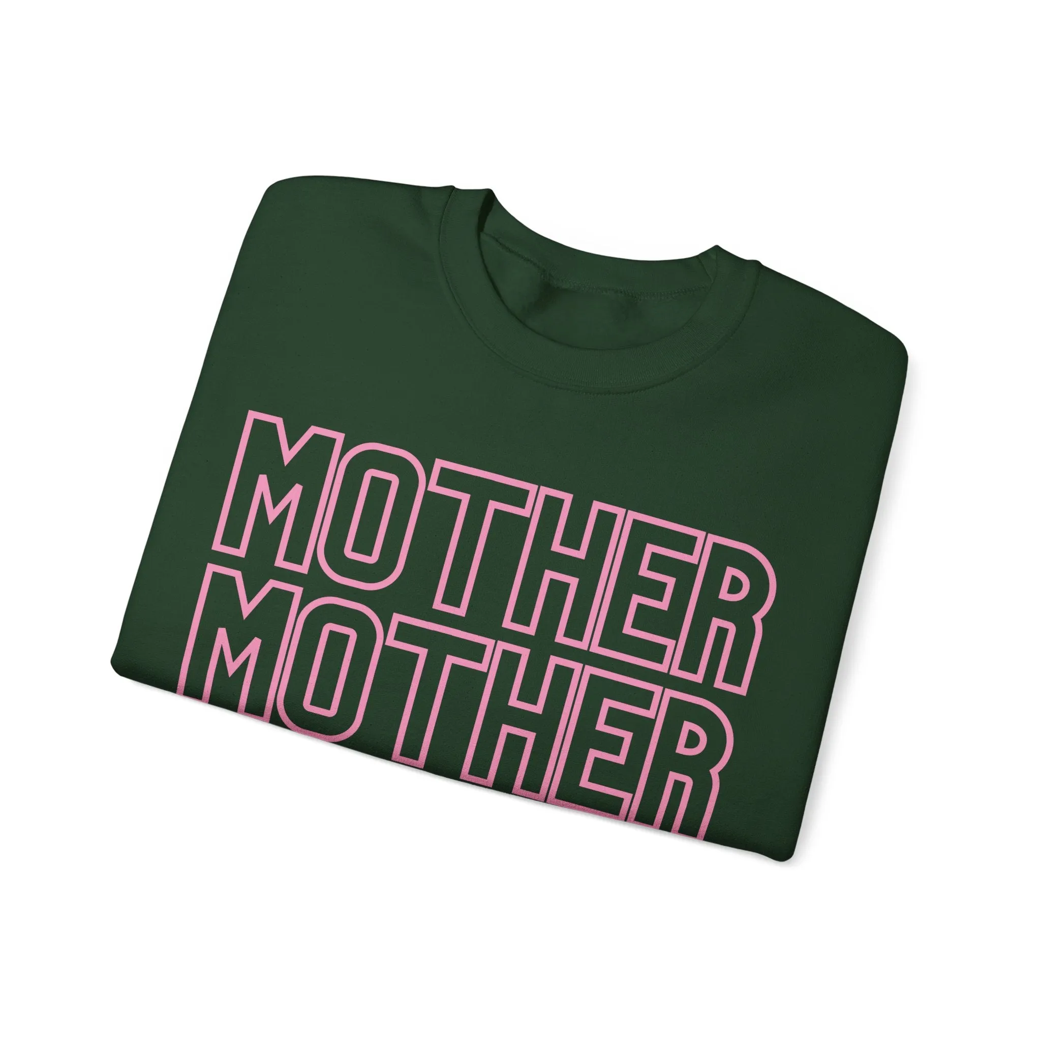 MOTHER on Repeat Oversized Pullover Crewneck Sweatshirt, Gifts for Mom, Baby Shower Gifts, Pink on Hunter Green, Mother's Day Gift