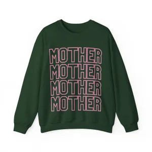 MOTHER on Repeat Oversized Pullover Crewneck Sweatshirt, Gifts for Mom, Baby Shower Gifts, Pink on Hunter Green, Mother's Day Gift