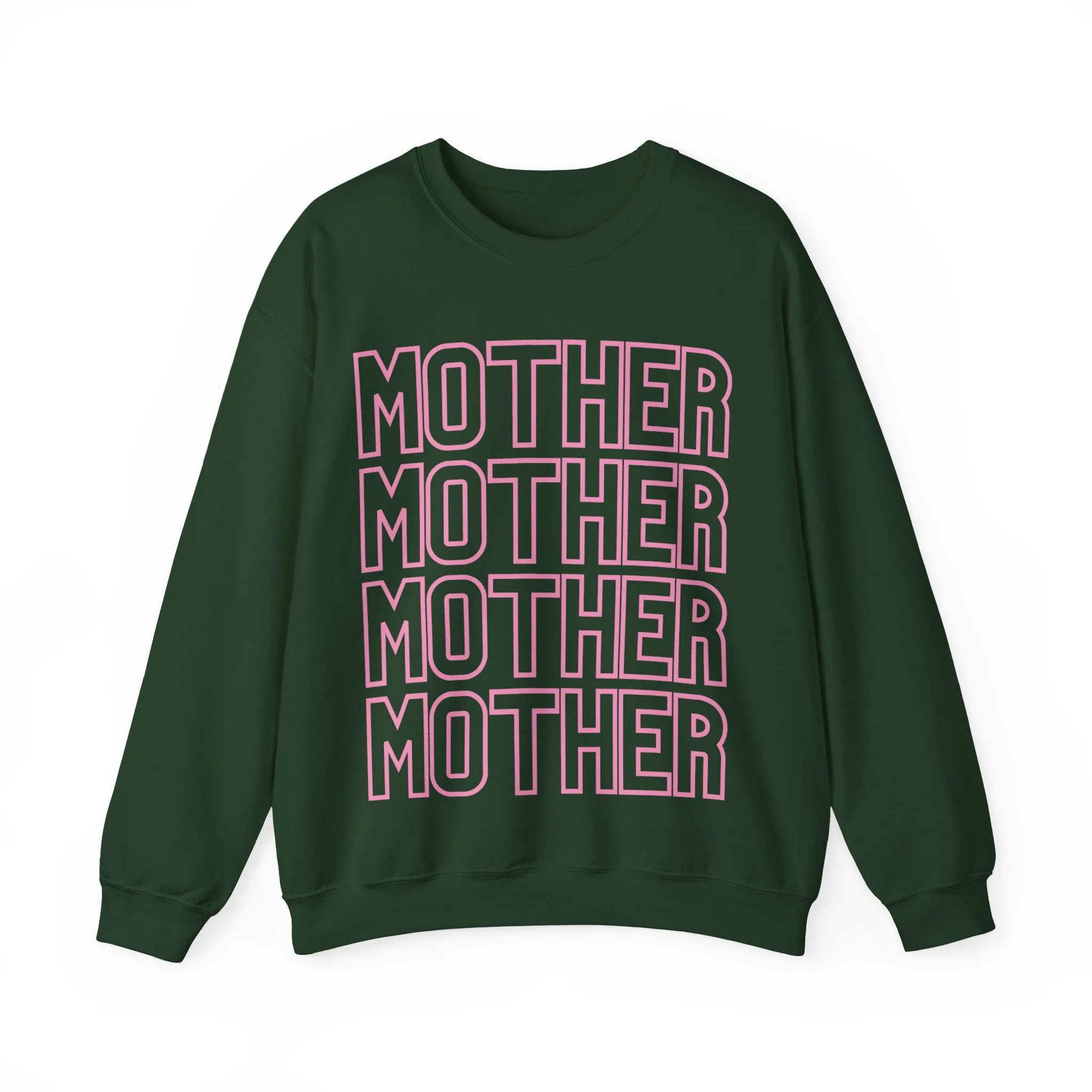 MOTHER on Repeat Oversized Pullover Crewneck Sweatshirt, Gifts for Mom, Baby Shower Gifts, Pink on Hunter Green, Mother's Day Gift