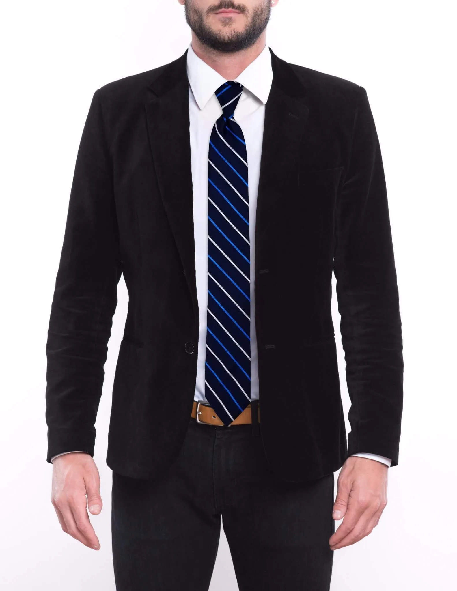 Navy with Blue and Silver Stripes Tie