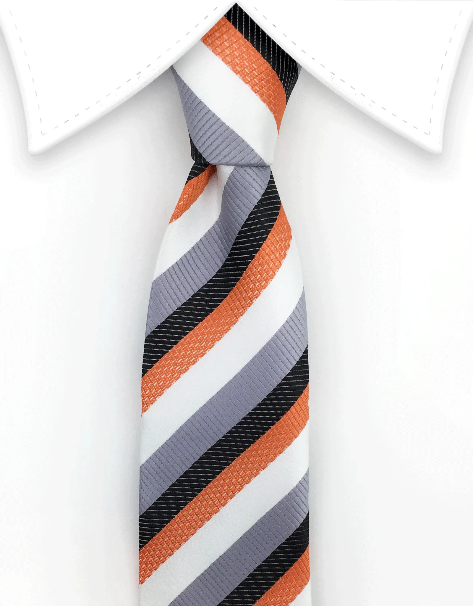 Orange, Black, Silver and White Striped Skinny Tie