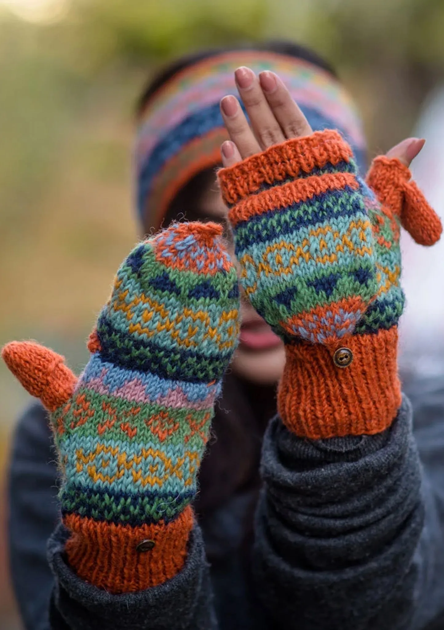 Orange Pure Wool Convertible Mittens