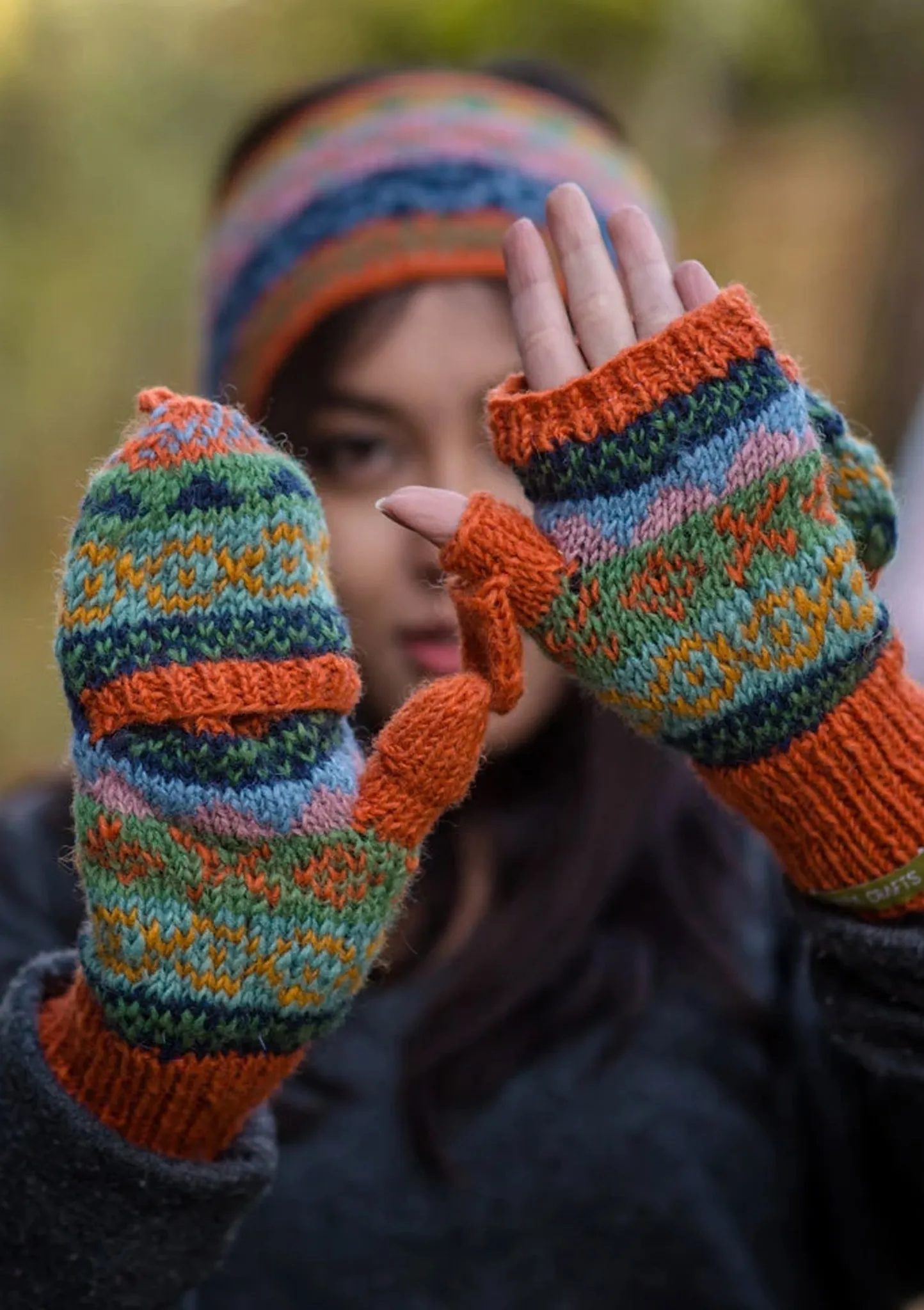 Orange Pure Wool Convertible Mittens