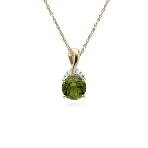 Peridot Halskette, 9 Karat Gelbgold Rund Peridot & Diamant Kuss Anhänger auf 45cm Kette