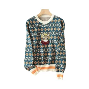 Pre Order:  Queen Cat Embroidery Long Sleeved Sweater