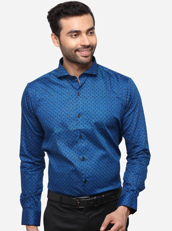 Royal Blue Checked Slim Fit Party Wear Shirt | JB Studio