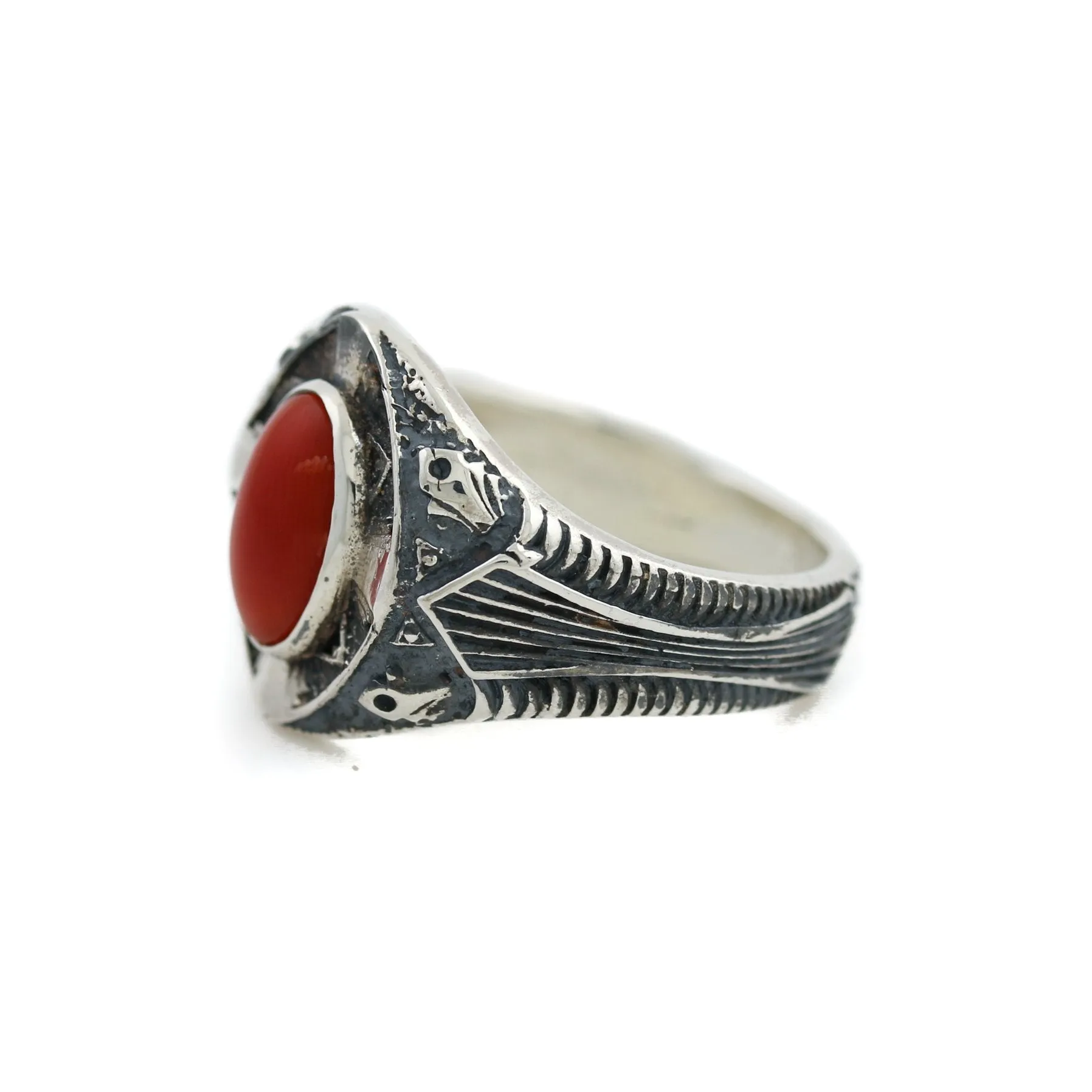 Silver x Red Coral "St. Augustine" Ring