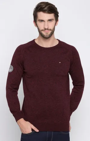 Spykar Maroon Melange Slim Fit Sweaters