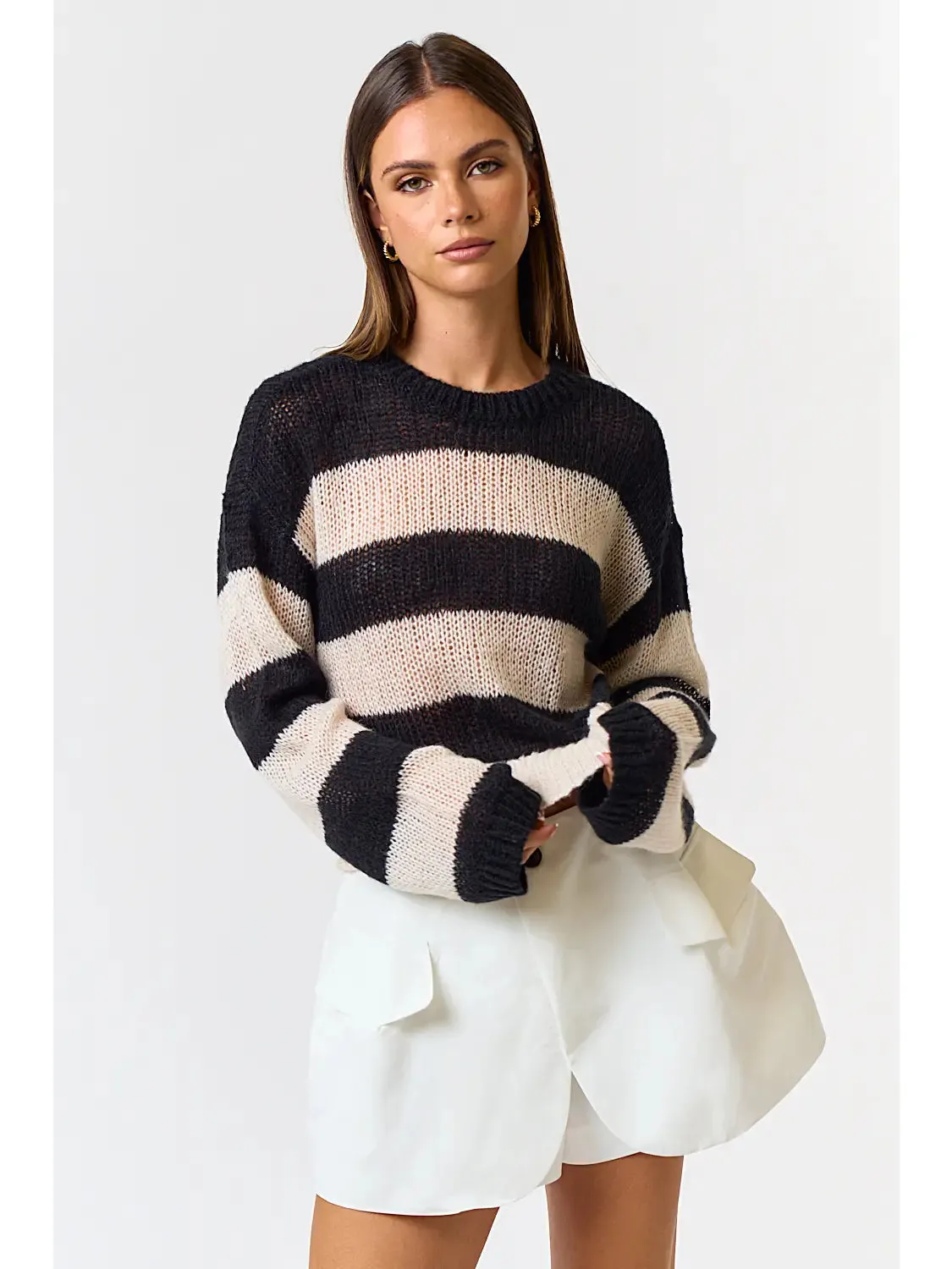 Striped Round Neck Sweater Top