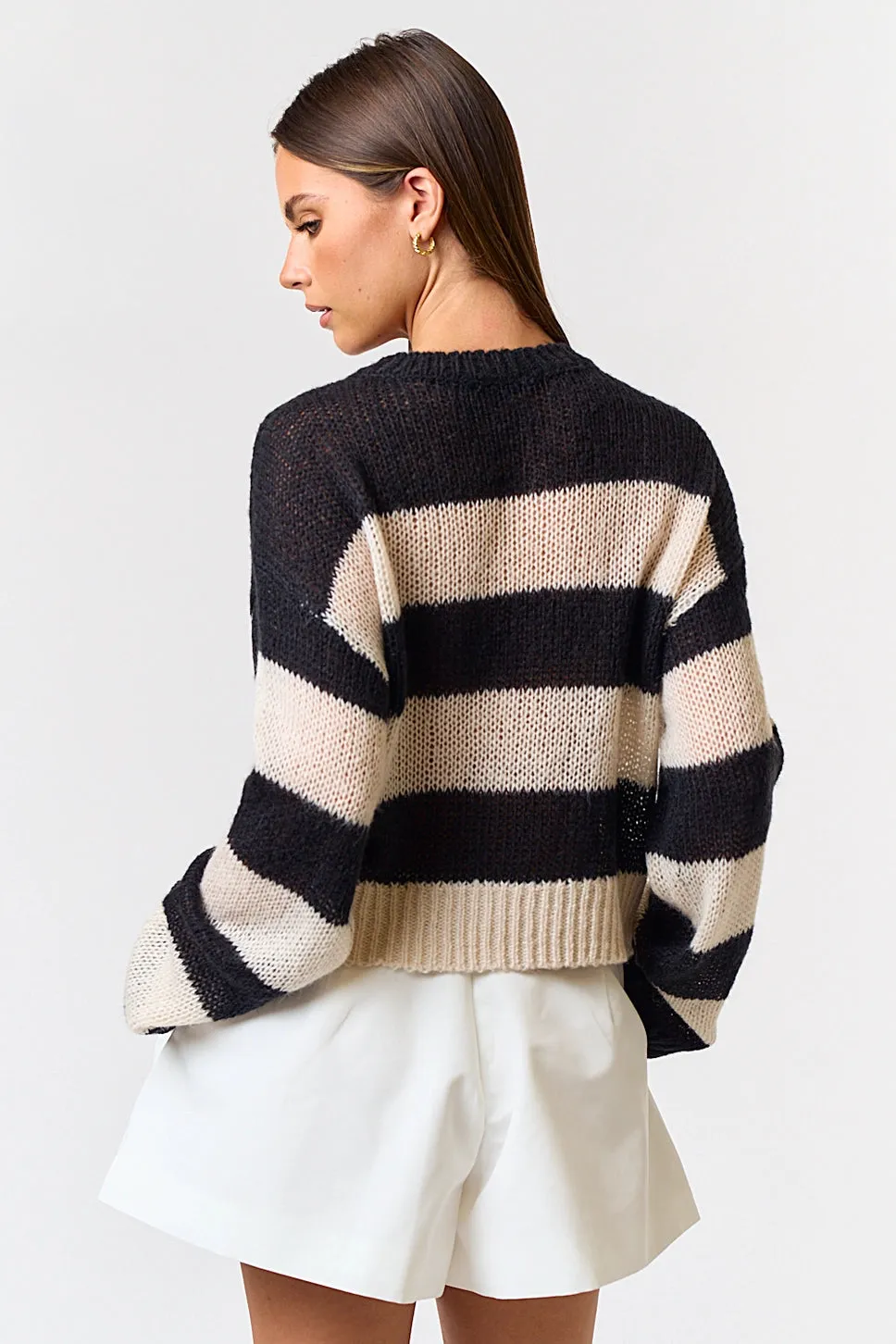 Striped Round Neck Sweater Top