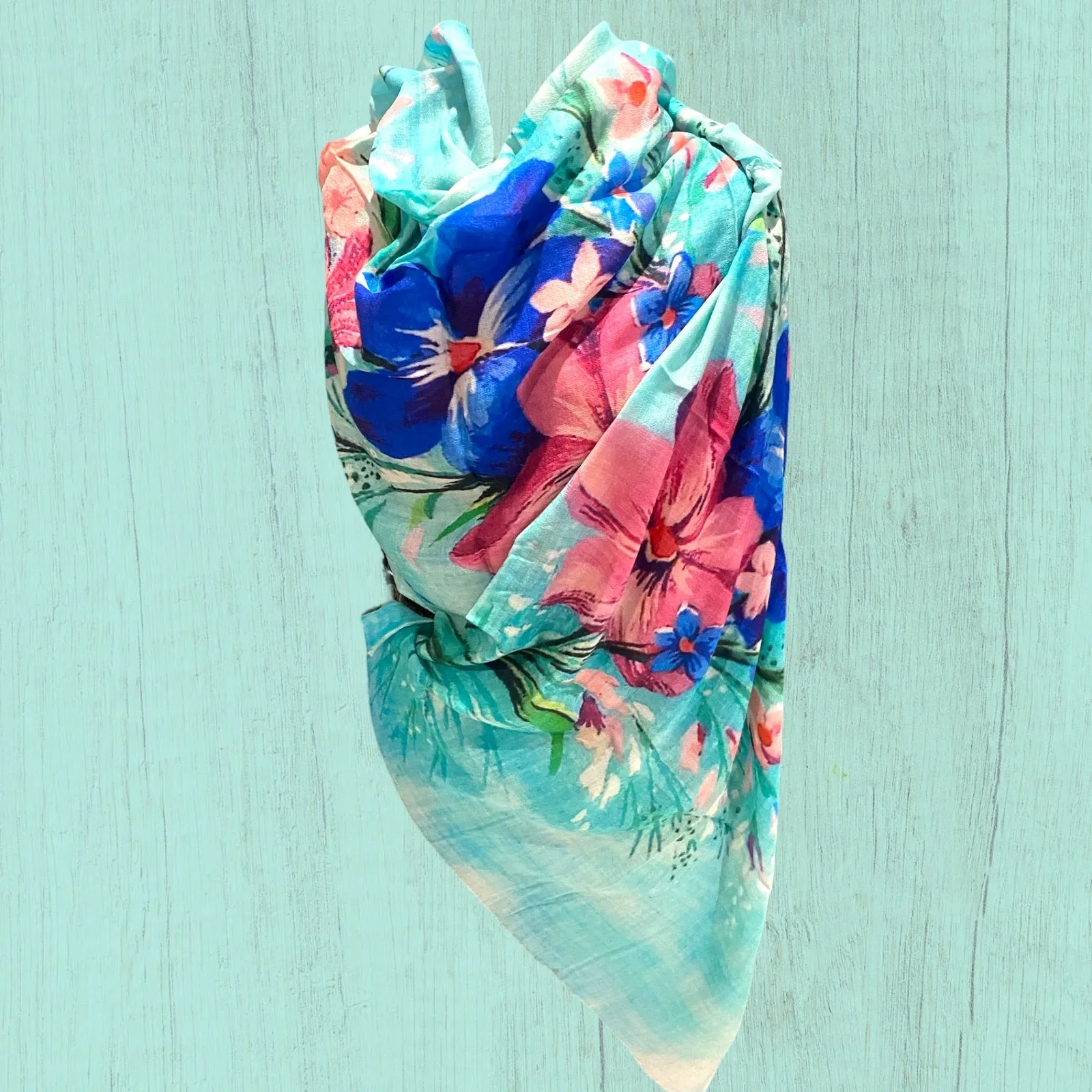 Teal flora 100% Cashmere  Julian Scarf /Wrap