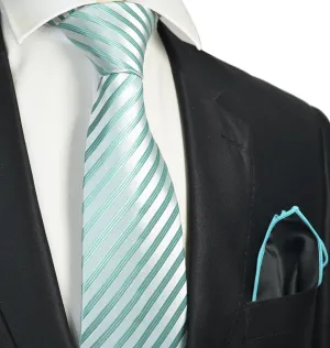 Turquoise Striped Men's Tie and Pocket Square