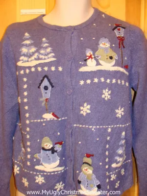 Two Sided Blue Snowman Winter Funny Ugly Sweater