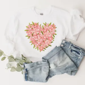 Valentine's Day Floral Heart in White Pink or Red Crewneck Sweatshirt Unisex Valentine's Gift Pretty Floral Heart Sweatshirt