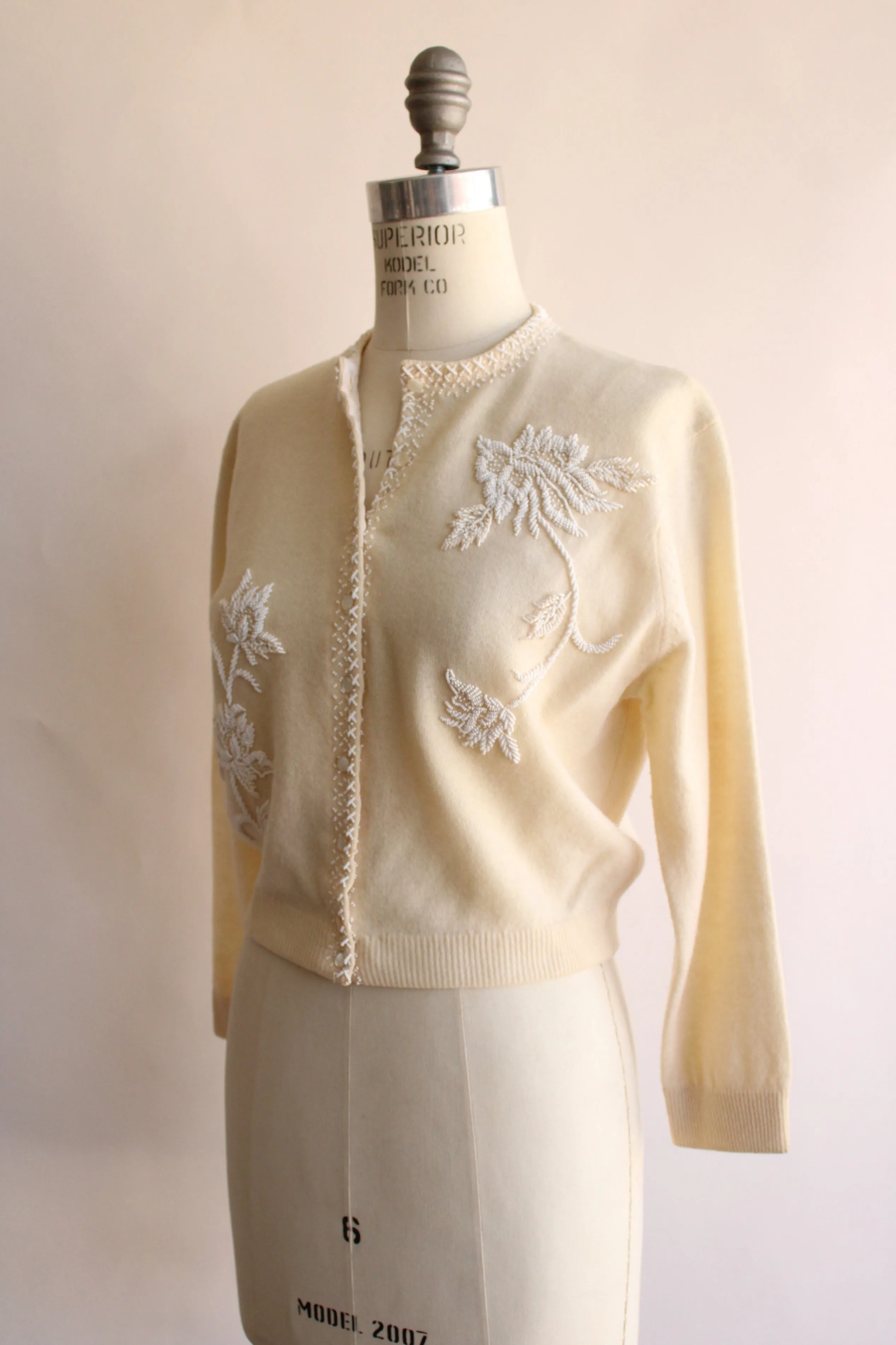 Vintage 1960s Beaded Ivory Cardigan by Bima Knits