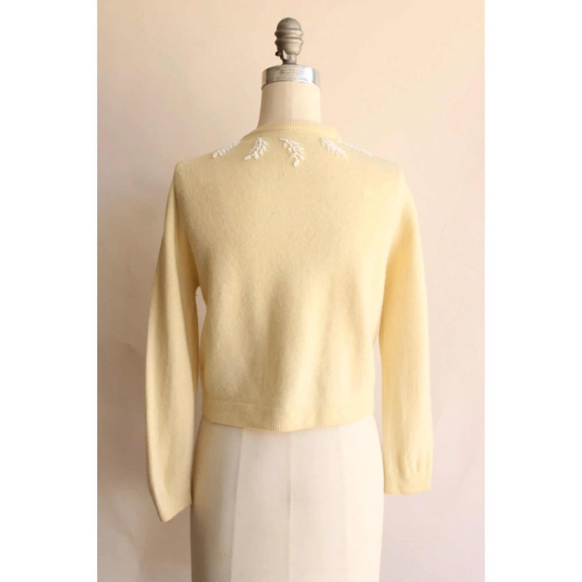 Vintage 1960s Ivory Wool Beaded Cardigan