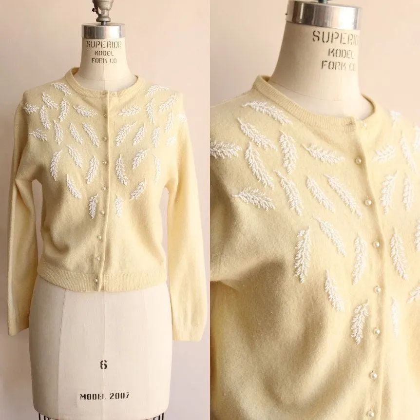 Vintage 1960s Ivory Wool Beaded Cardigan