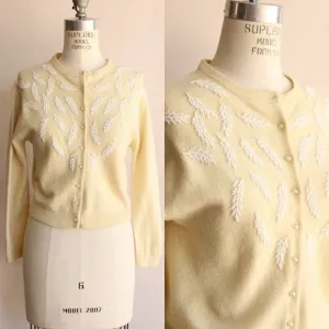 Vintage 1960s Ivory Wool Beaded Cardigan